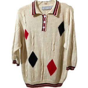 VTG Evan Picone Woman Knit Button Top Collared Sweater Ramie/Cotton Blend Sz M